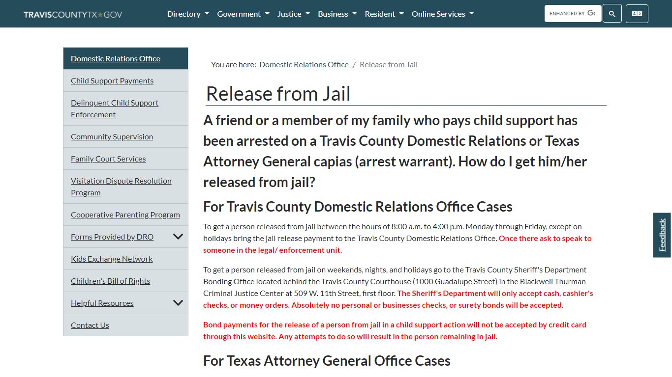 Release from Jail - Travis County, Texas